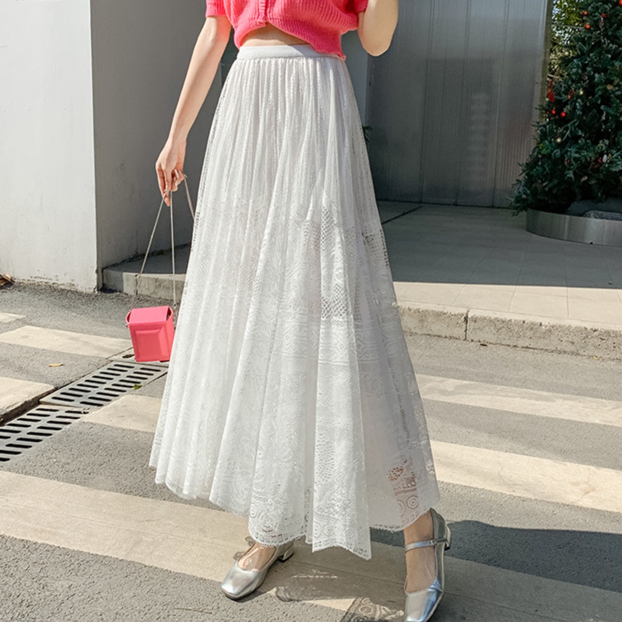 レース リバーシブル フレア ロング スカート 10317
