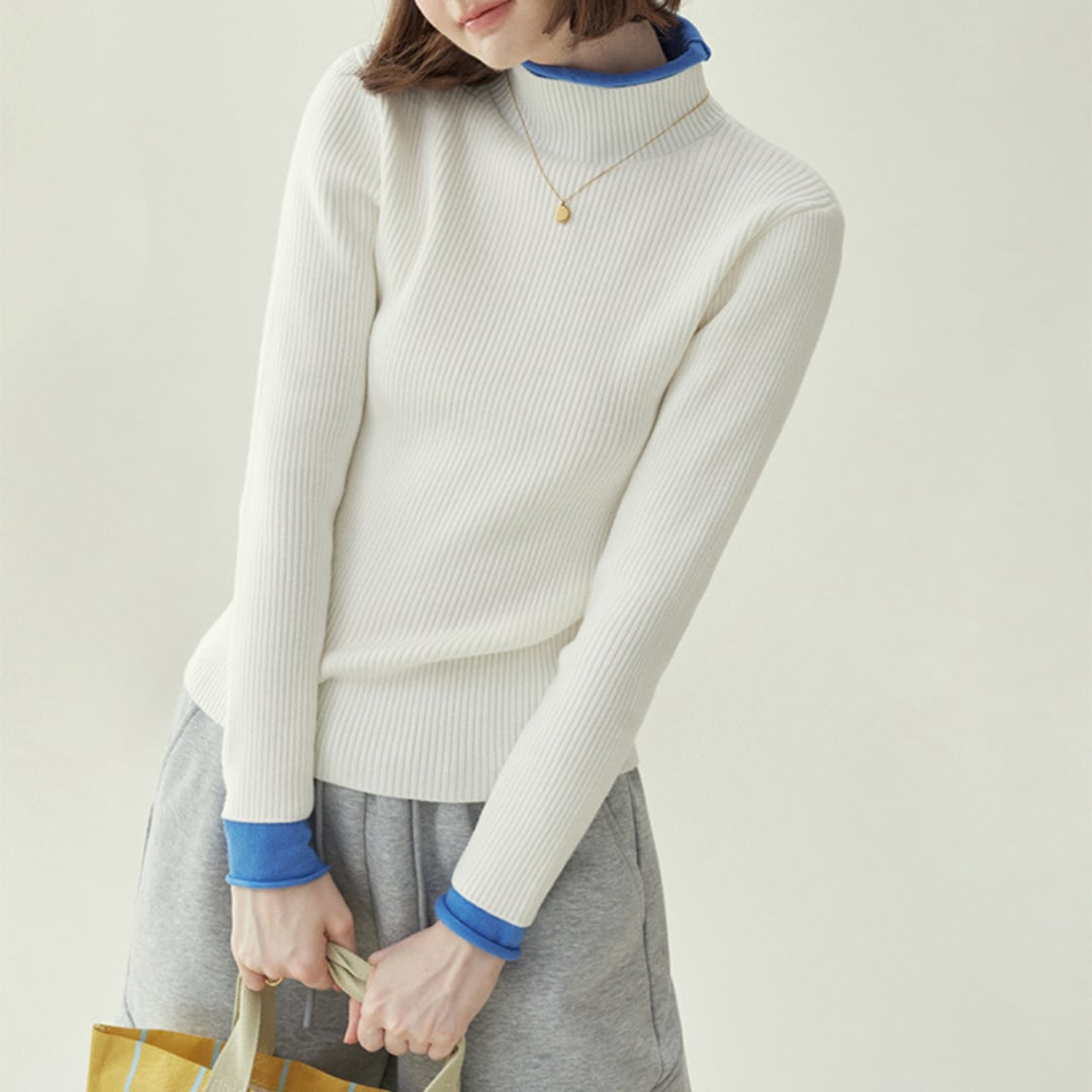 ribbed high neck long sleeve top