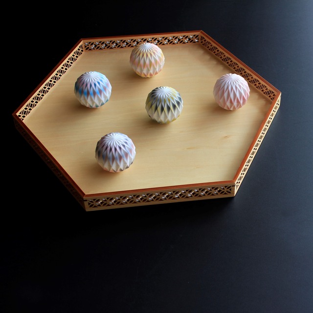 ヒノキ透かし　六角盛器