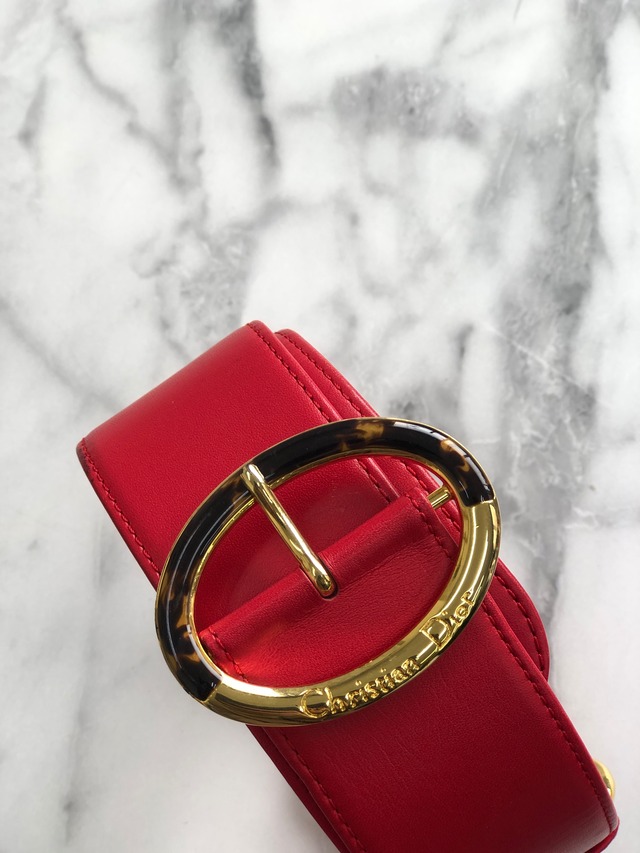 Christian Dior　クリスチャン ディオール　オーバルモチーフ　べっ甲　ベルト　レッド　vintage　ヴィンテージ　オールド　eh34eg