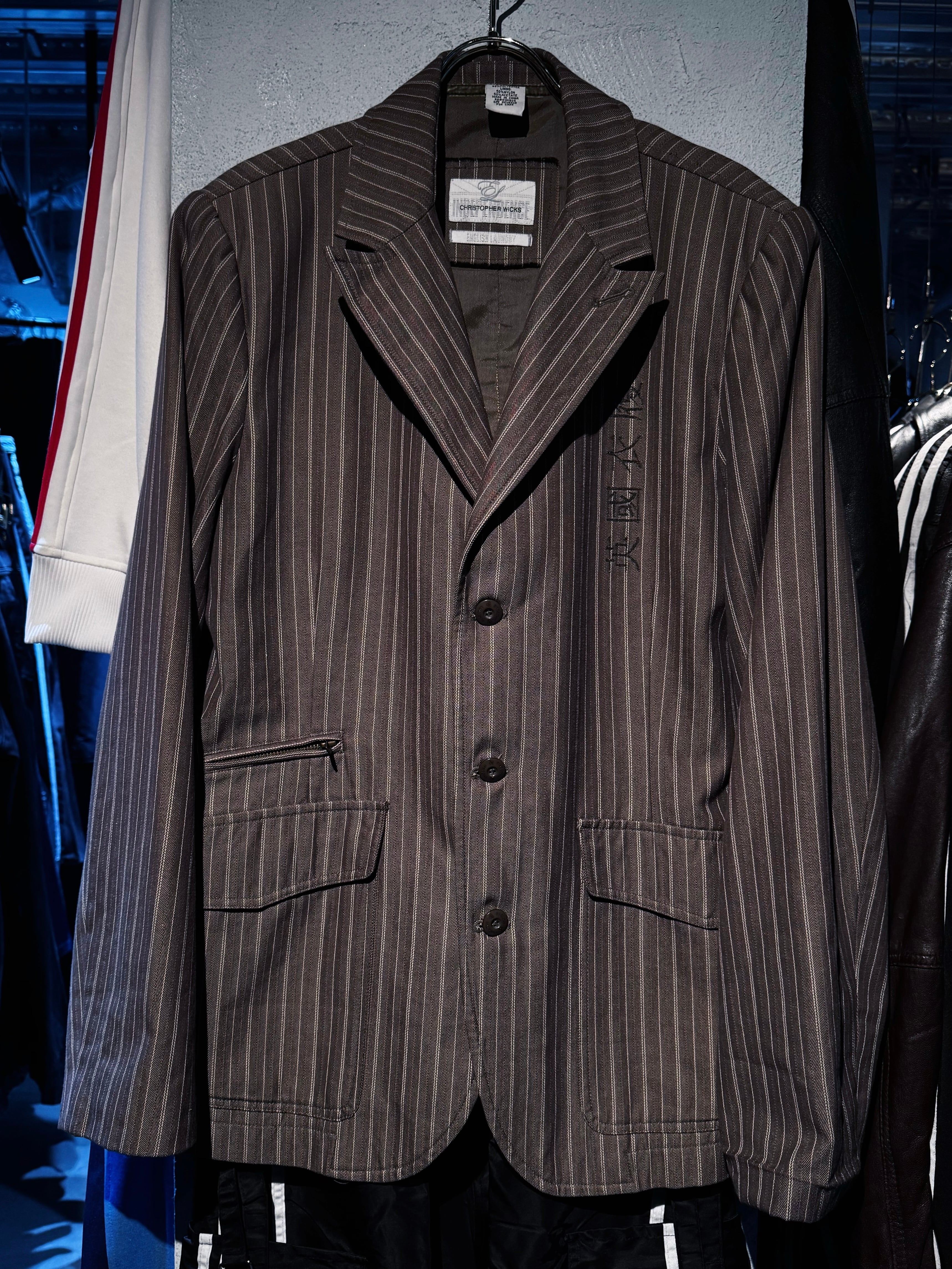 vintage dragon embroidery design stripe tailored jacket