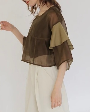 sheer ruffle-sleeve blouse