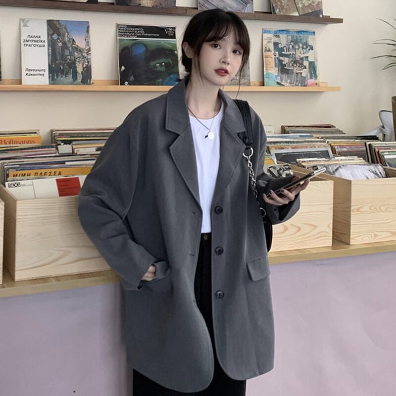 スタイルスタンダードカラーソリッド ジャケット スプリングルーズブラウス レトロ 春物 ソリッドカラー 萌量不足52857838648