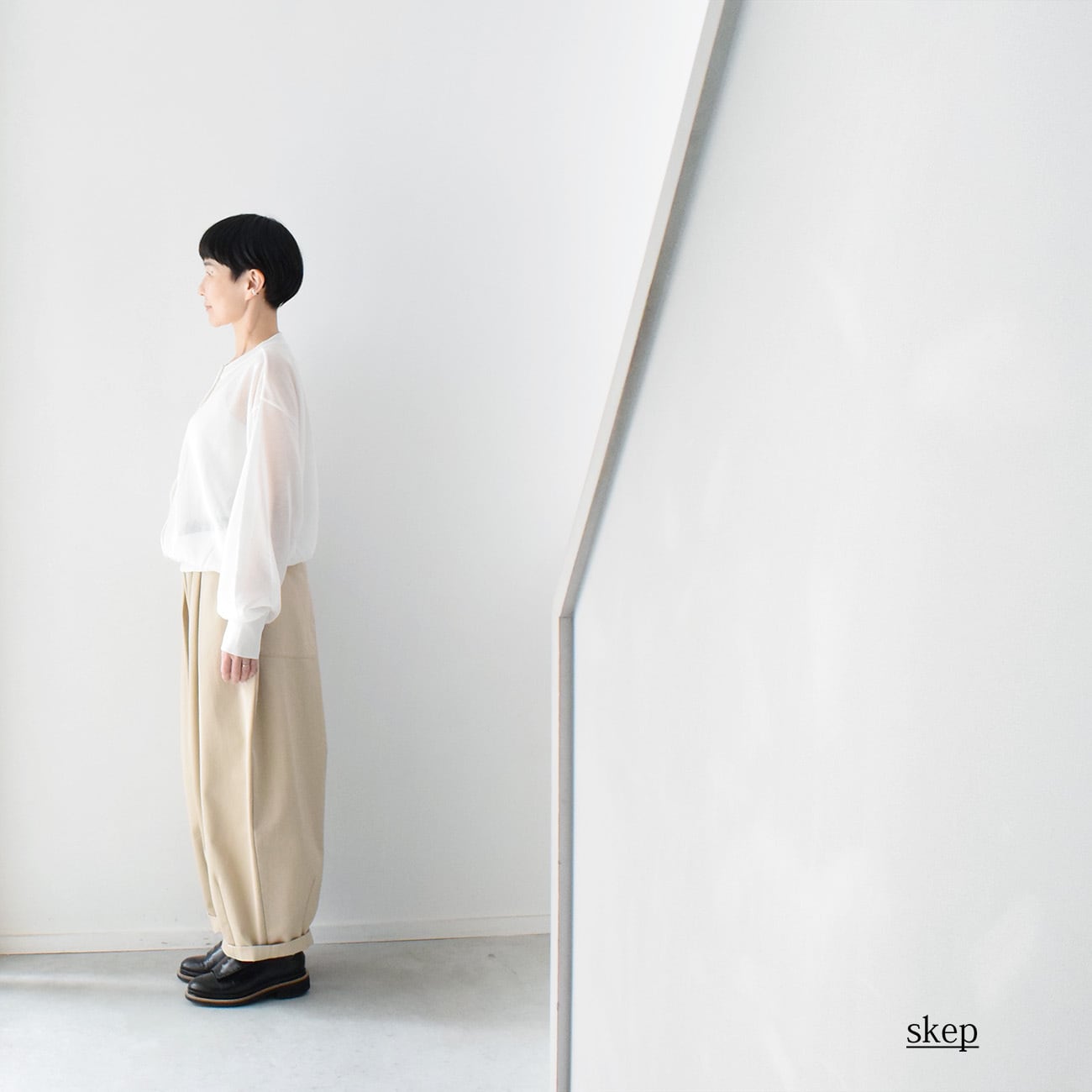 丸首シアーカーディガン：白［CA59LSWH］ | skep-online shop