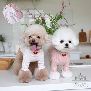 予約【№B07317】ストライプ柄　ハート刺繍　ハイネック　リブトップス