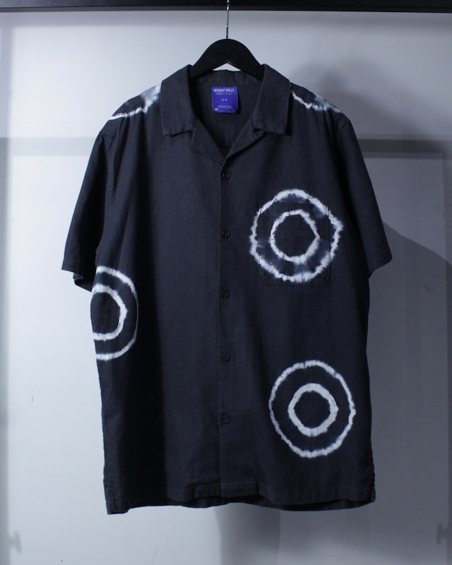 【Caka BLACK】Tie-Dye Linen Blend Loose S/S Open Collar Shirt