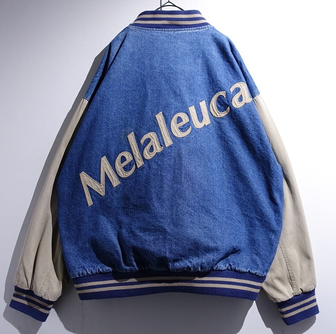 90s “Melaleuca” Denim Company Logo Design Stadium Jacket