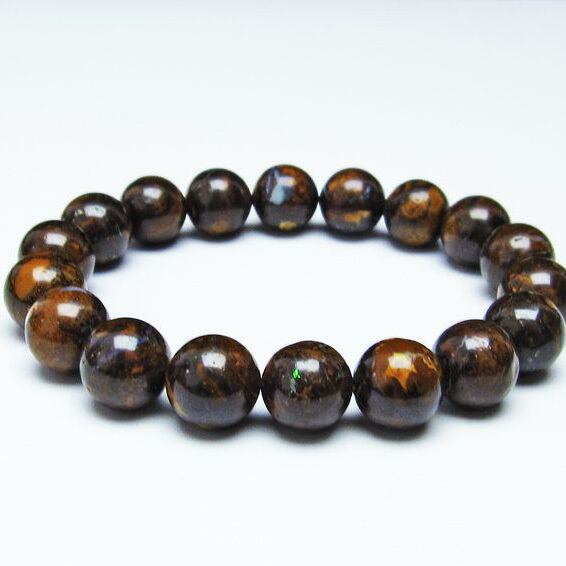 ボルダーオパール ブレスレット 12mm アイアンオパール 一点物 111-29512