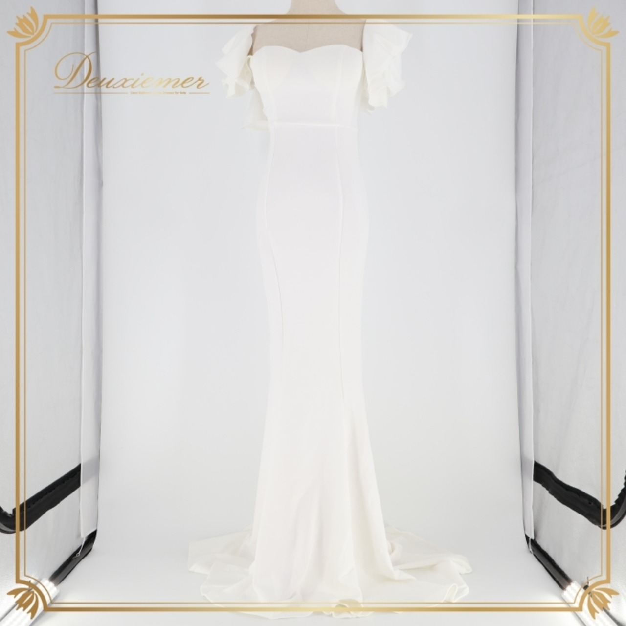 FAERIESTY ホワイト系 ワンピース ドレス ウエディングドレス マーメイド 前撮り 結婚式 白 無地 シンプル 伸縮 ストレッチ フリル リボン ヘアアクセサリー ティアラ ネックレス ピアス アームカバー 華やか ポーチ シルバー系 ピンク系