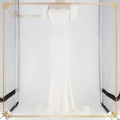 FAERIESTY ホワイト系 ワンピース ドレス ウエディングドレス マーメイド 前撮り 結婚式 白 無地 シンプル 伸縮 ストレッチ フリル リボン ヘアアクセサリー ティアラ ネックレス ピアス アームカバー 華やか ポーチ シルバー系 ピンク系