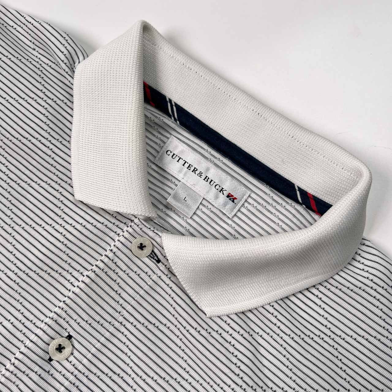 CUTTER&BUCK カッターアンドバック ゴルフ ロゴ刺繍 アーガイル柄 半袖 ドライ ポロシャツ サイズ L /メンズ/ホワイト系