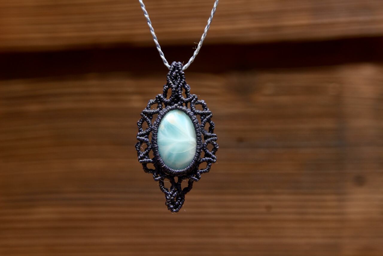 Larimar micro macrame pendant