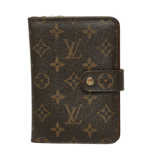 ルイ ヴィトン モノグラム ポルトパピエ 二つ折り財布 M61207 ブラウン 茶 PVC レザー レディース LOUIS VUITTON 中古