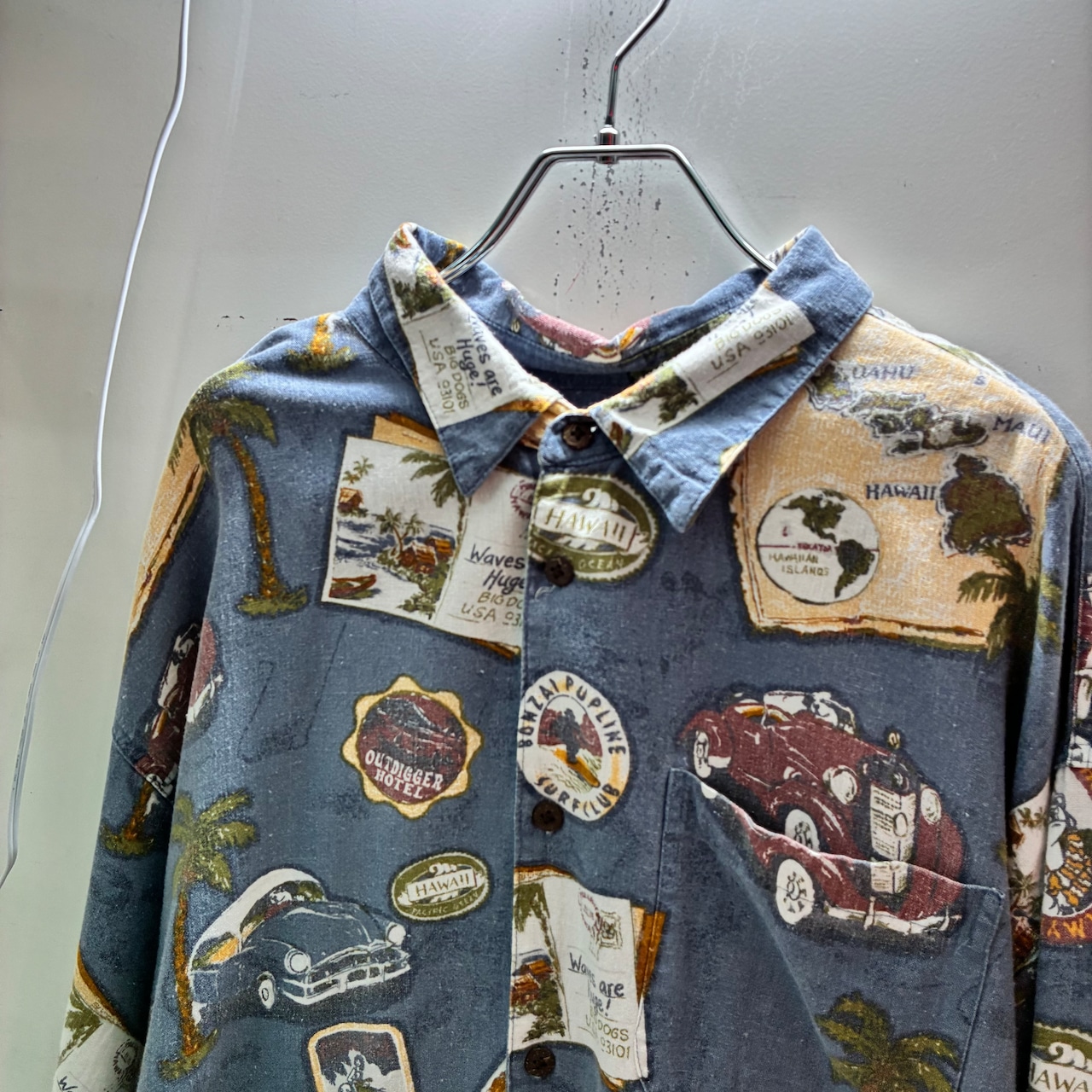 BIGDOGS リネン×レーヨン半袖柄シャツ 総柄 ビッグドッグ
