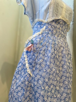 40's vintage grape print blue cotton organdy apron