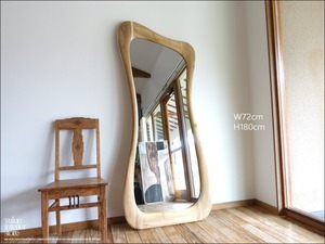 チーク無垢材 ミラーLinie/L 姿見 壁掛けミラー 全身鏡 大型ミラー 無垢材家具 ナチュラル 世界三大銘木 W72 x H180cm