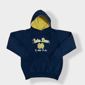 【BLUE84】カレッジロゴ ノートルダム大学 刺繍 ロゴ NOTRE DAME パーカー プルオーバー スウェット 切替 フーディー hoodie M ダークネイビー us古着