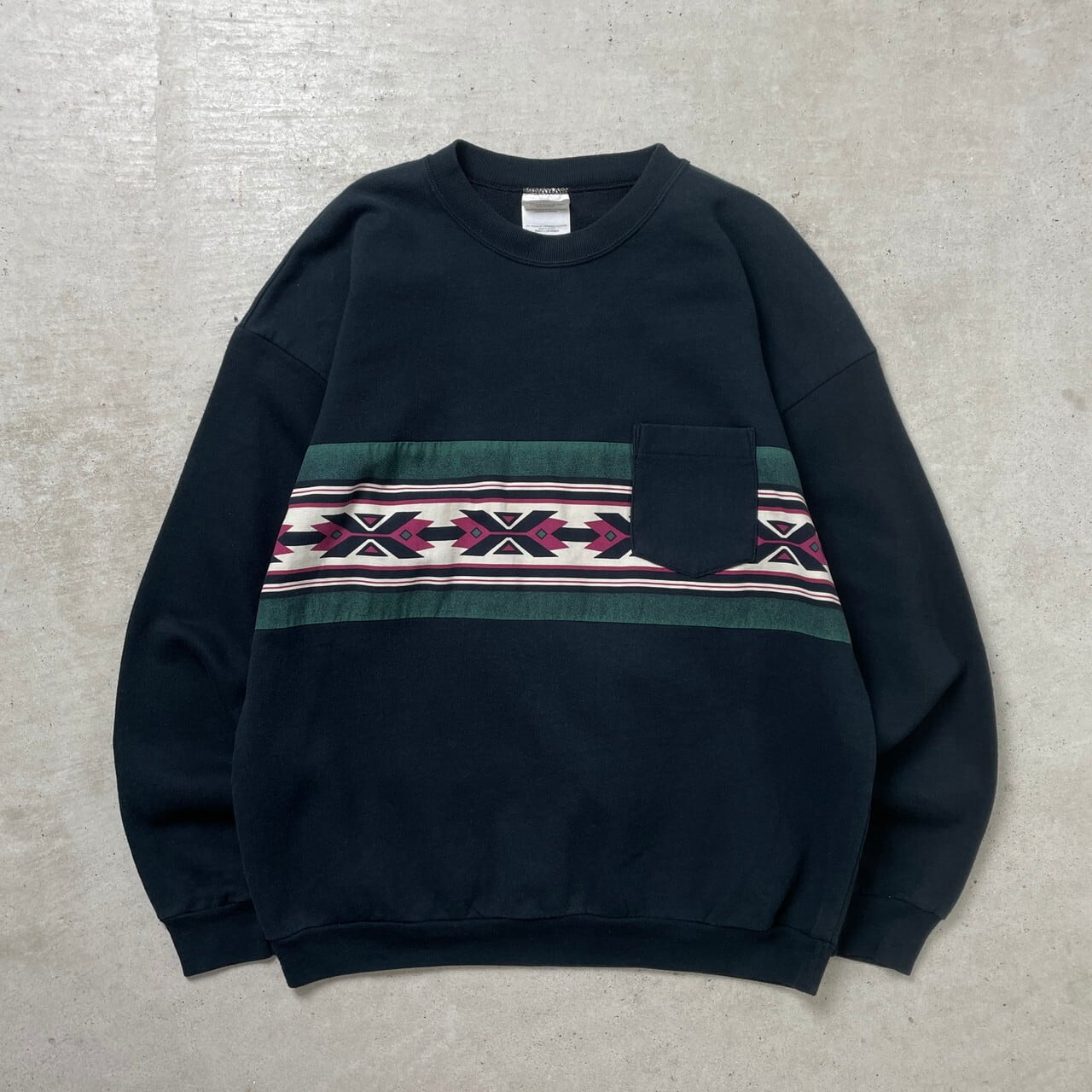 90年代 Hanes ネイティブ柄 スウェットシャツ ポケット メンズL 古着