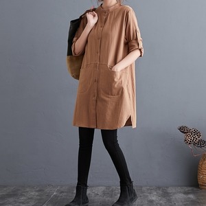 シャツ レディース 送料無料 2色 トップス シャツ ブラウス マルチカラ— スタンドカラー 装飾 アースカラー オーバーサイズ 五分袖 ロング丈 ビッグシルエット 白シャツ 白トップス ロング 長袖 ボリューム袖 ドルマンスリーブ ドロップショルダー Vネック 襟付き オーバーサイズ ビッグシルエット バックスリット バックシャン バックコンシャス 大人可愛い きれいめ 上品 レトロ 大人女子 こなれ感 ラフ 白 ホワイト ストライプ 重ね着 楽ちん 体型カバー 高見え 定番