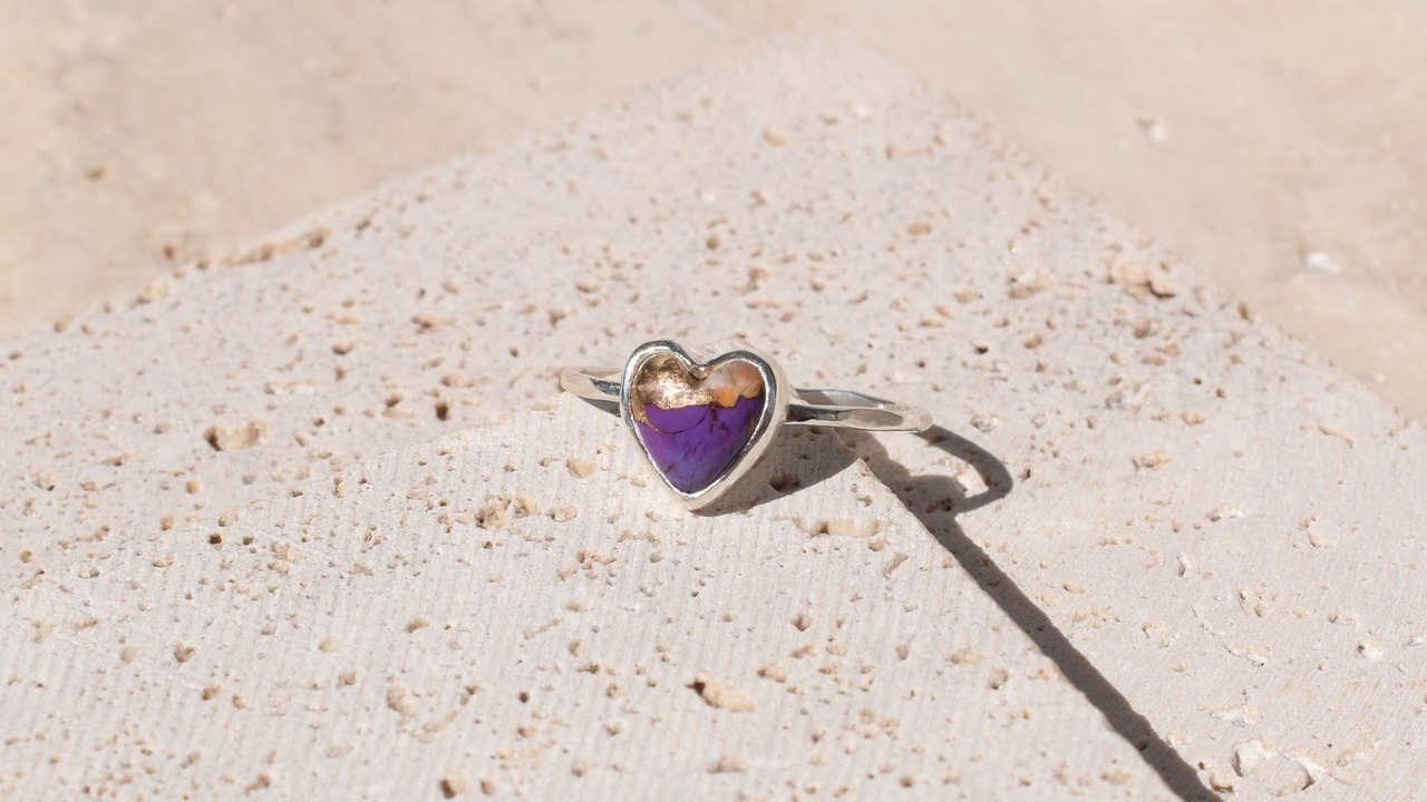Purple copper heart turquoise ring《silver925》【受注製作】