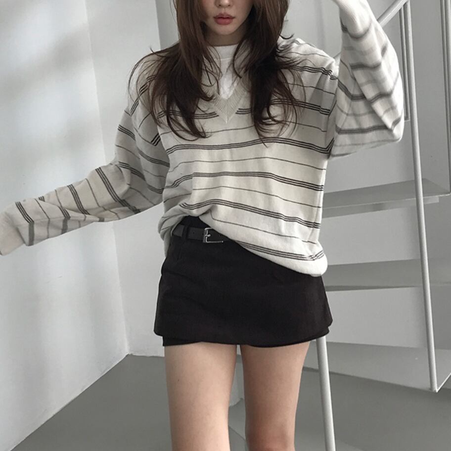 Vネックソフトボーダーセーター