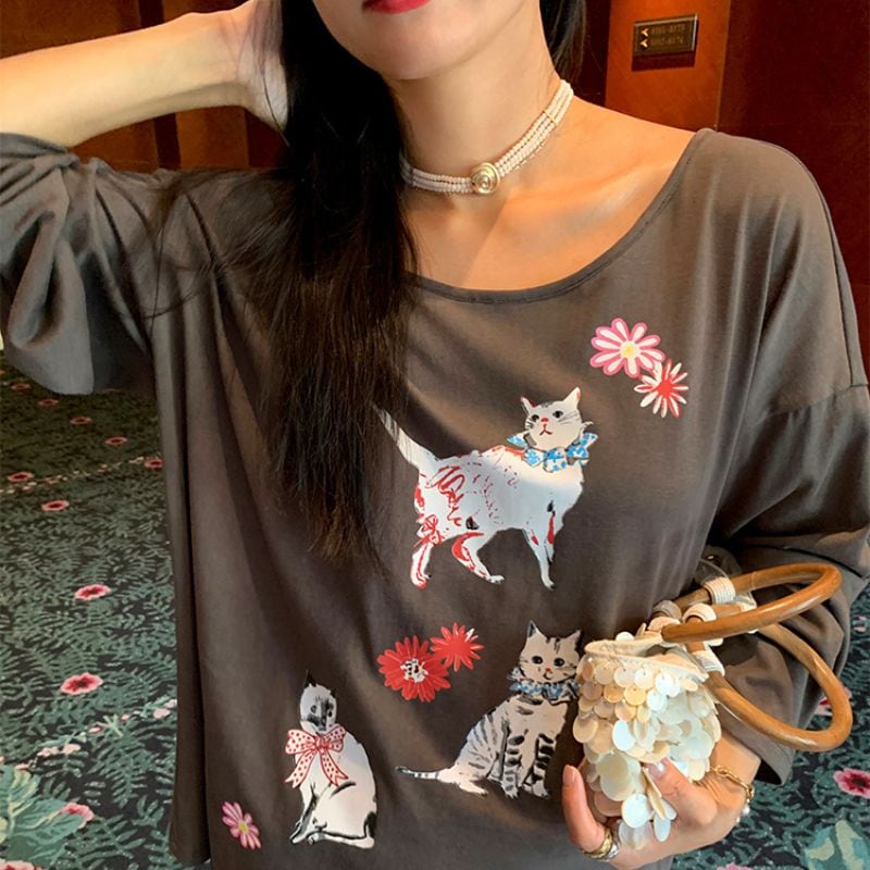 Open back cat print top《2colors》 00476