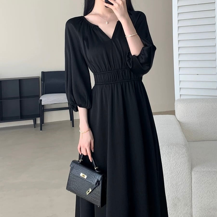 Vネック ロングワンピース YH9496