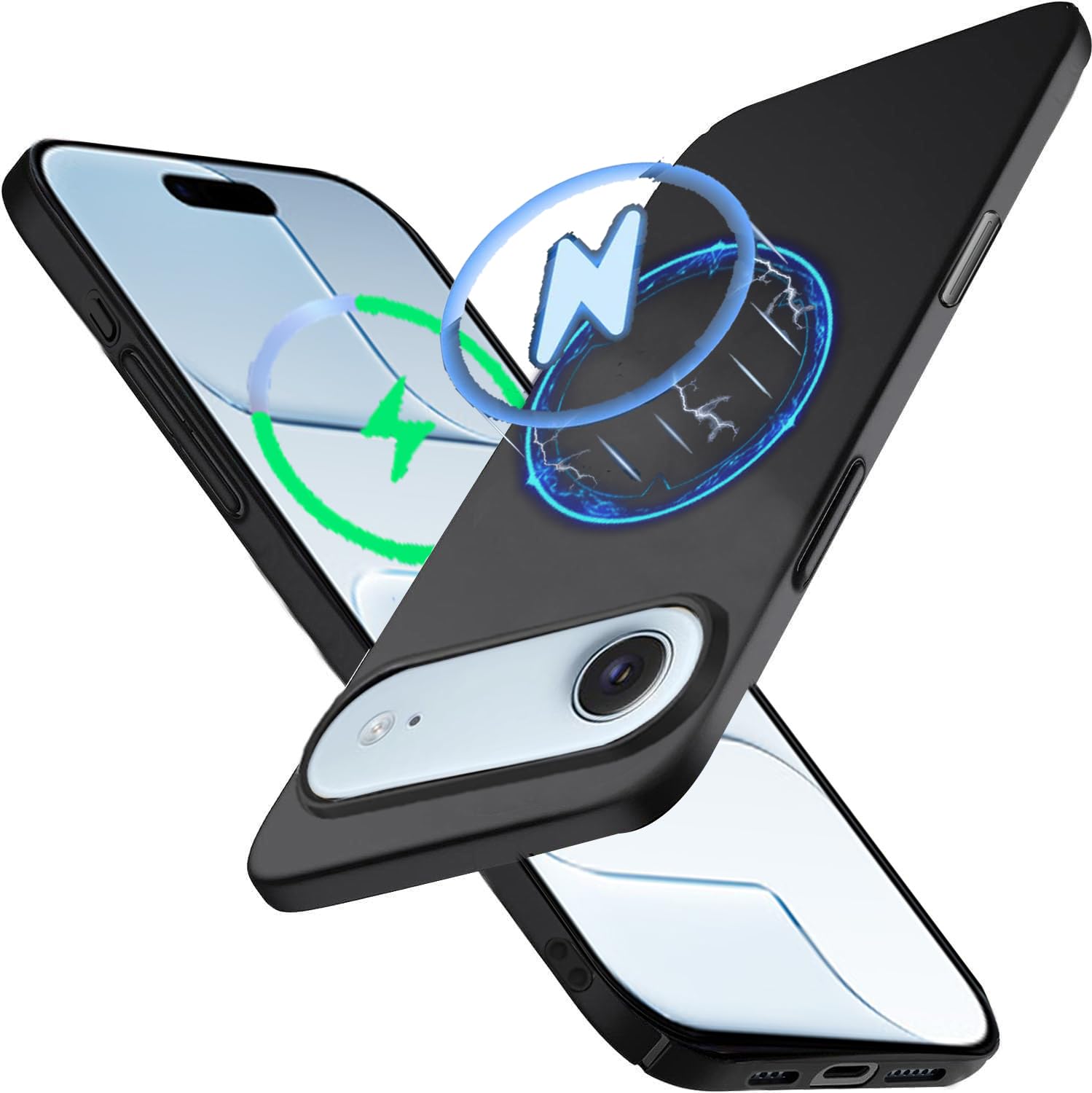Wojiaozvlf 極薄 iphoneair用 ケース Magsafe対応 薄型 マグネット搭載 iphone air用 ケースPCマット質感 超軽量 黄変防止 指紋防 擦り傷防止 手触り良い 全面保護 超耐磨 耐衝撃カストラップホール付きアイフォンair用 カバー ワイヤレス充電対応 カバー ブラック