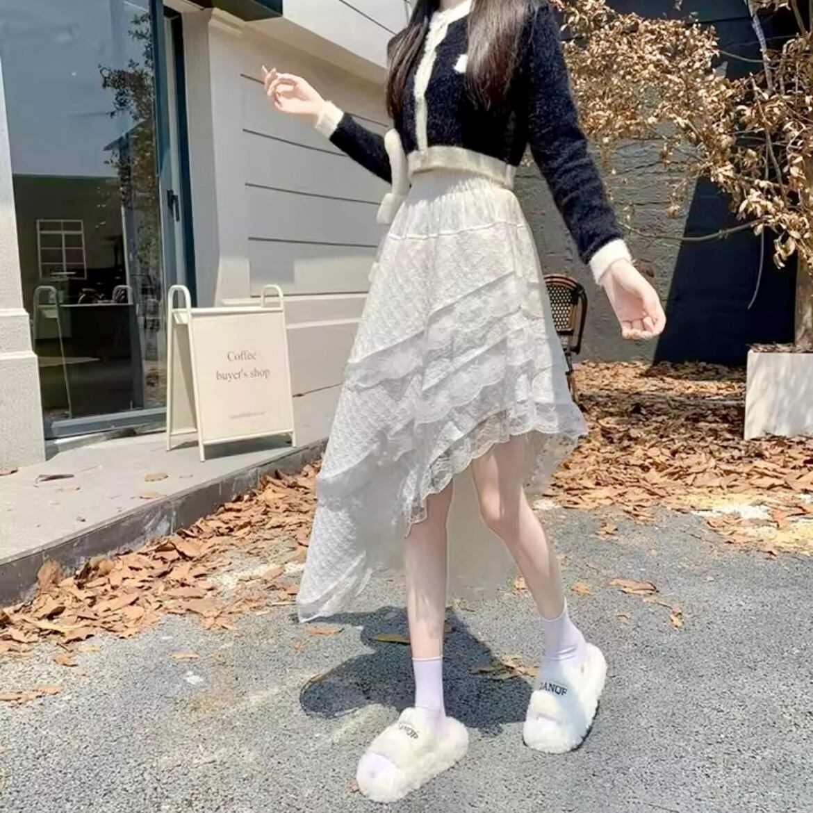 フリルレースアシメスカート