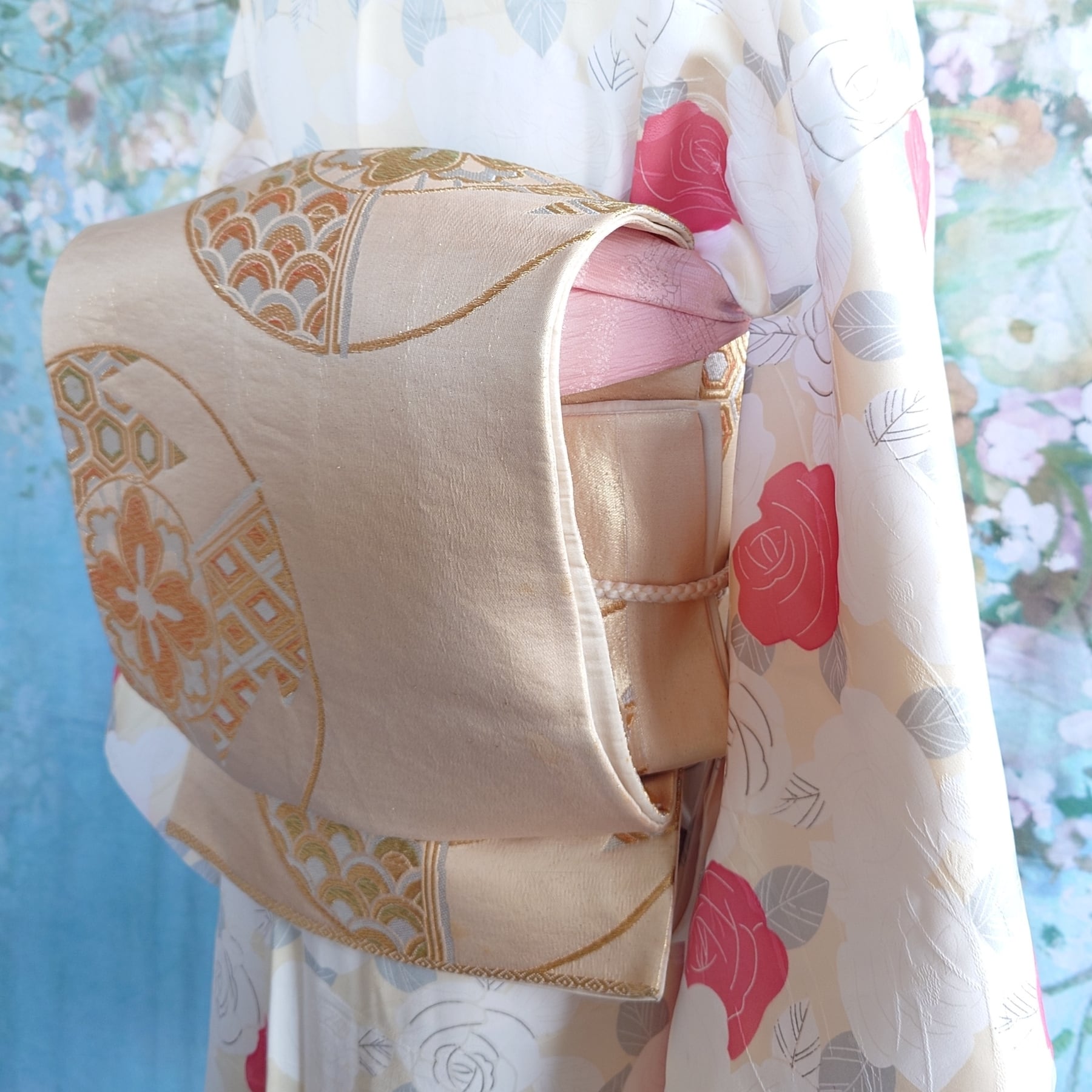 ob123 フック付き ワンタッチ二部式作り帯 二重太鼓結び オリジナル  