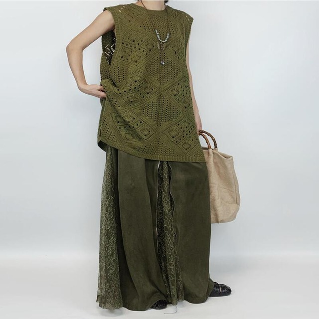 Lace docking skirt sleeveless knit　V2312