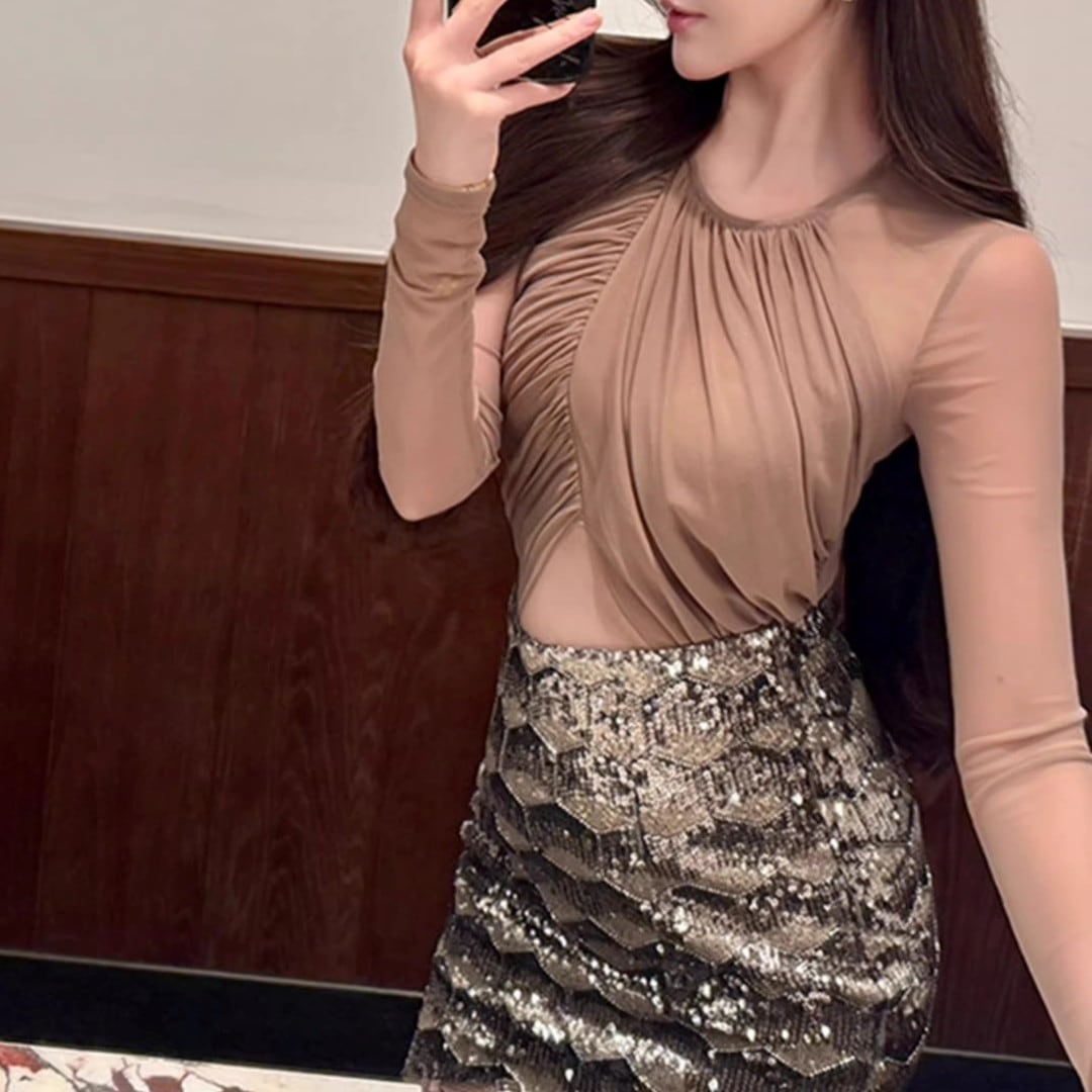 Drape Long Sleeve BodyTop V2165