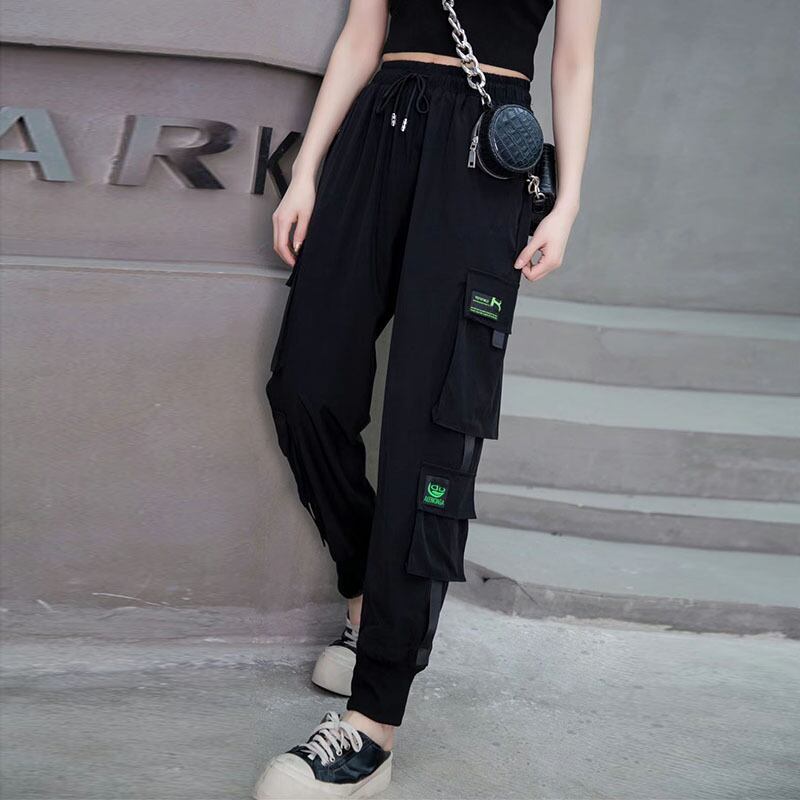 サマーパンツ ストレッチウェストグリーンカジュアルオーバーオール エラスティック 伸縮 夏物 ポケット多め マルチポケット ミックスインファッション24896466199