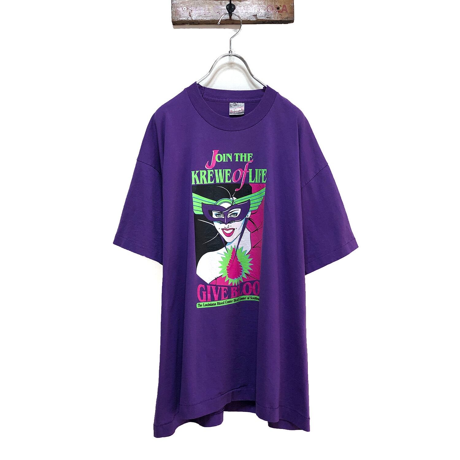 90S USA製 ヴィンテージ Tシャツ 献血センター プリント 紫 フルーツ