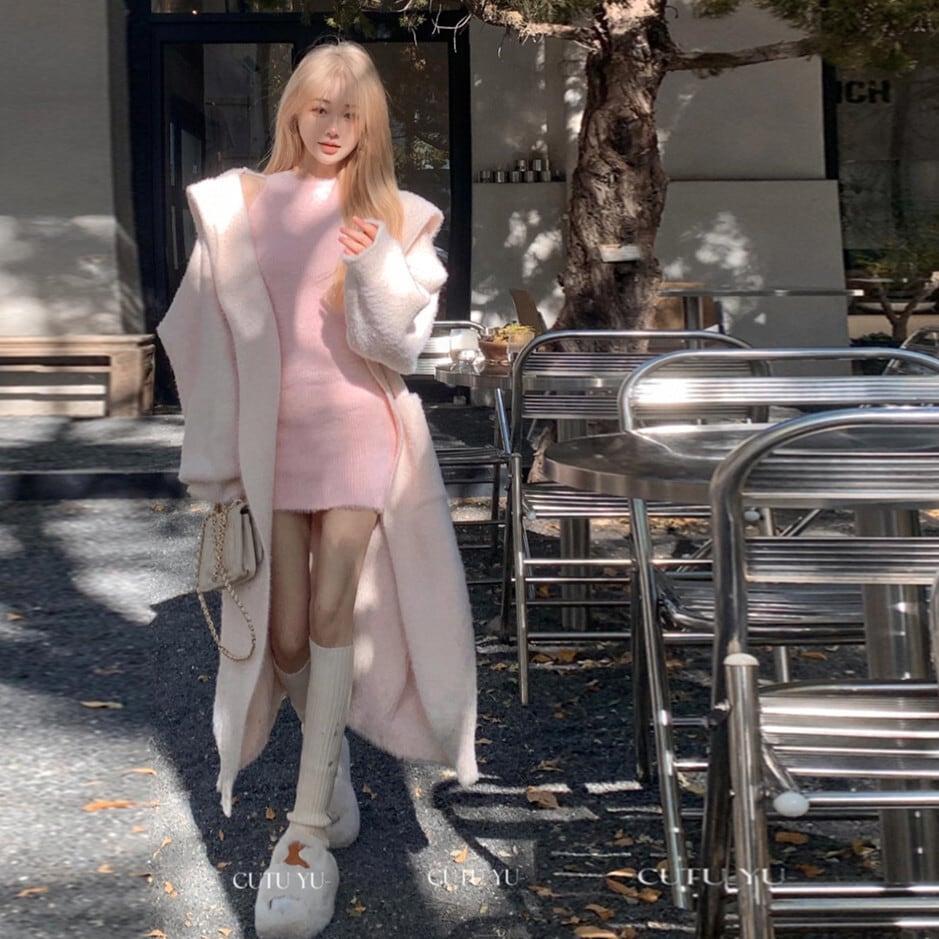 【set】ロング丈ニットカーデ×ワンピースセット M20449