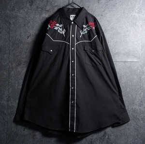 "ELY" Black Flower Motif Embroidered Design Western Shirt