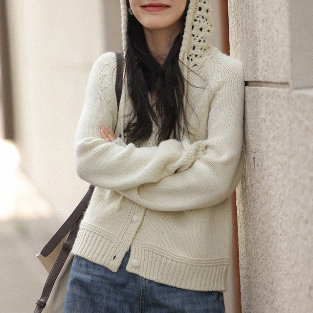 hooded knit cardigan　J00358