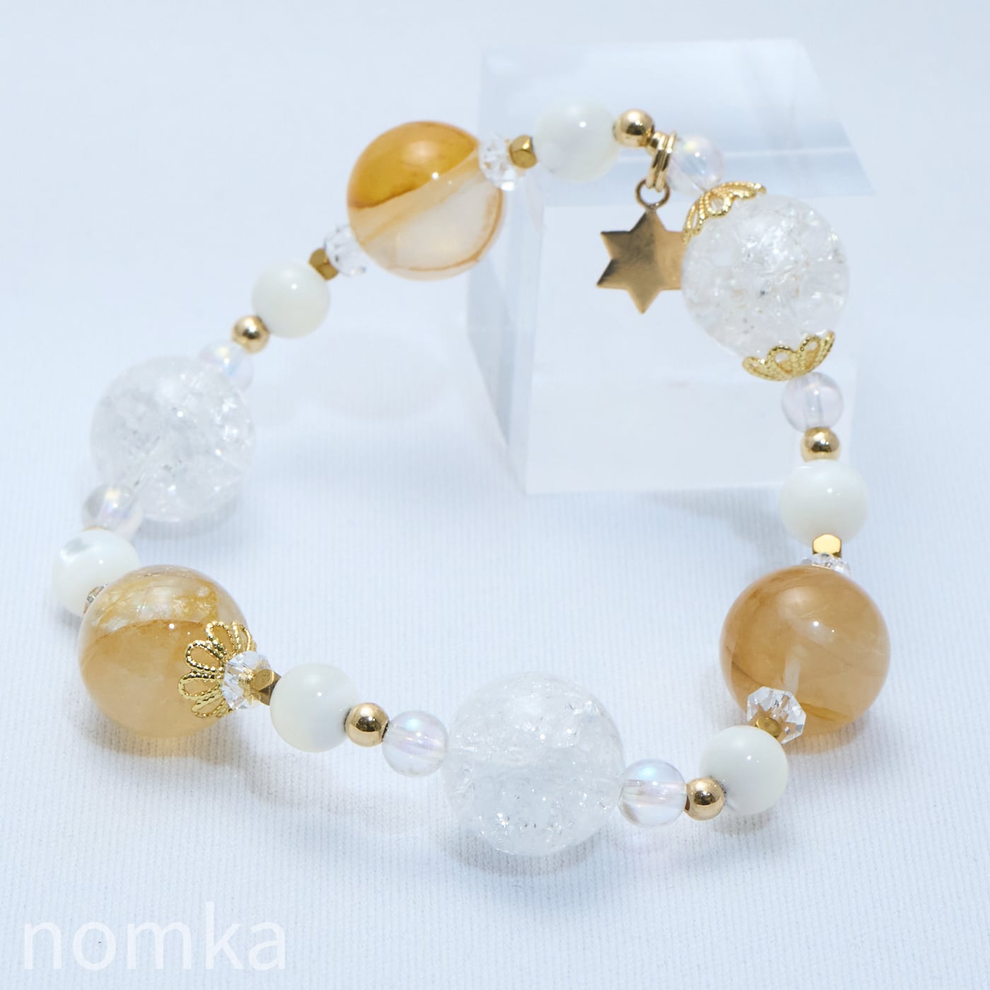 幸福の羅針盤】イエロークォーツ×クラック水晶 デザインゴムブレス(約