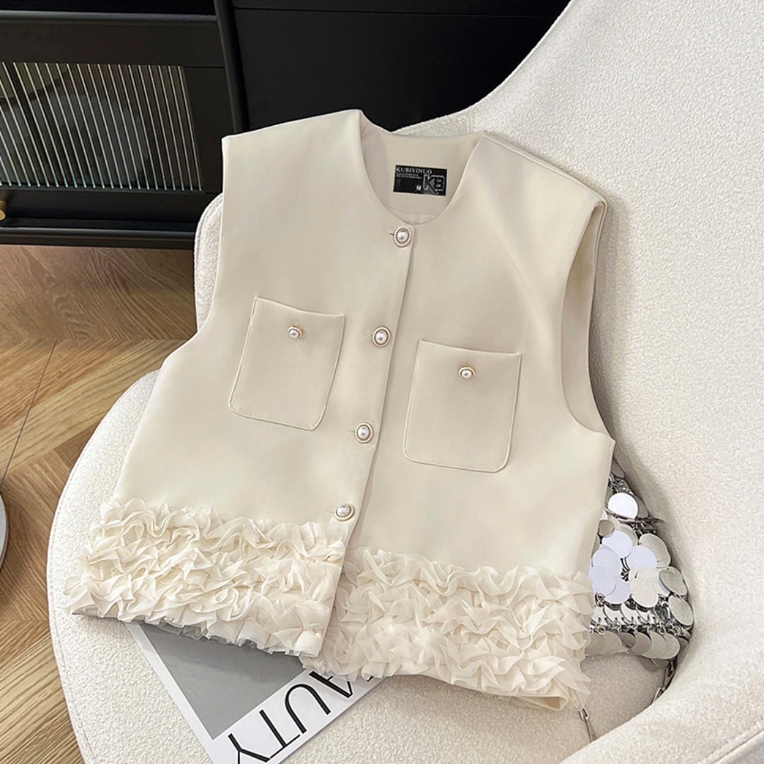 パールボタンフリルベスト A0311