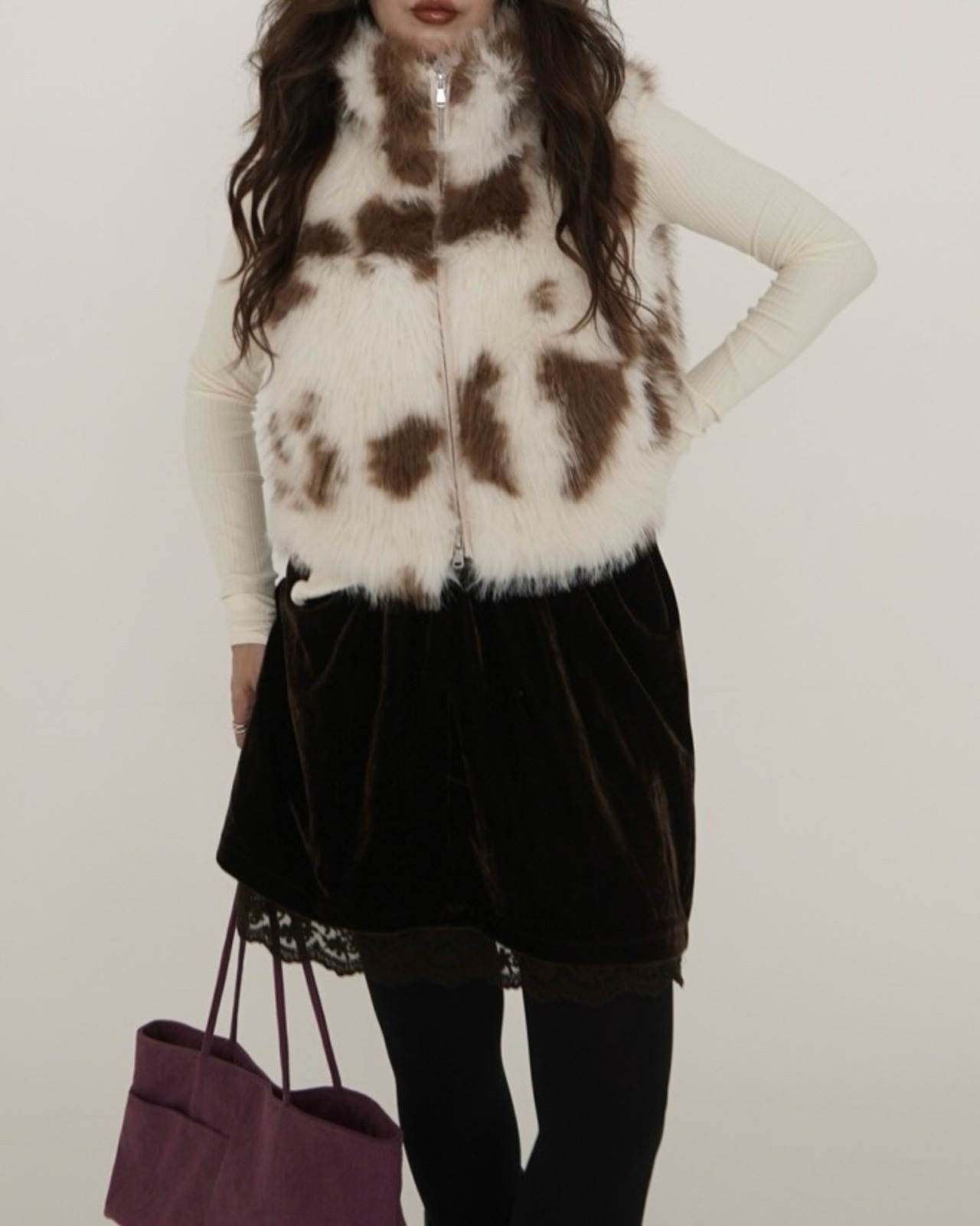 mix fur stand VT／ White× Brown