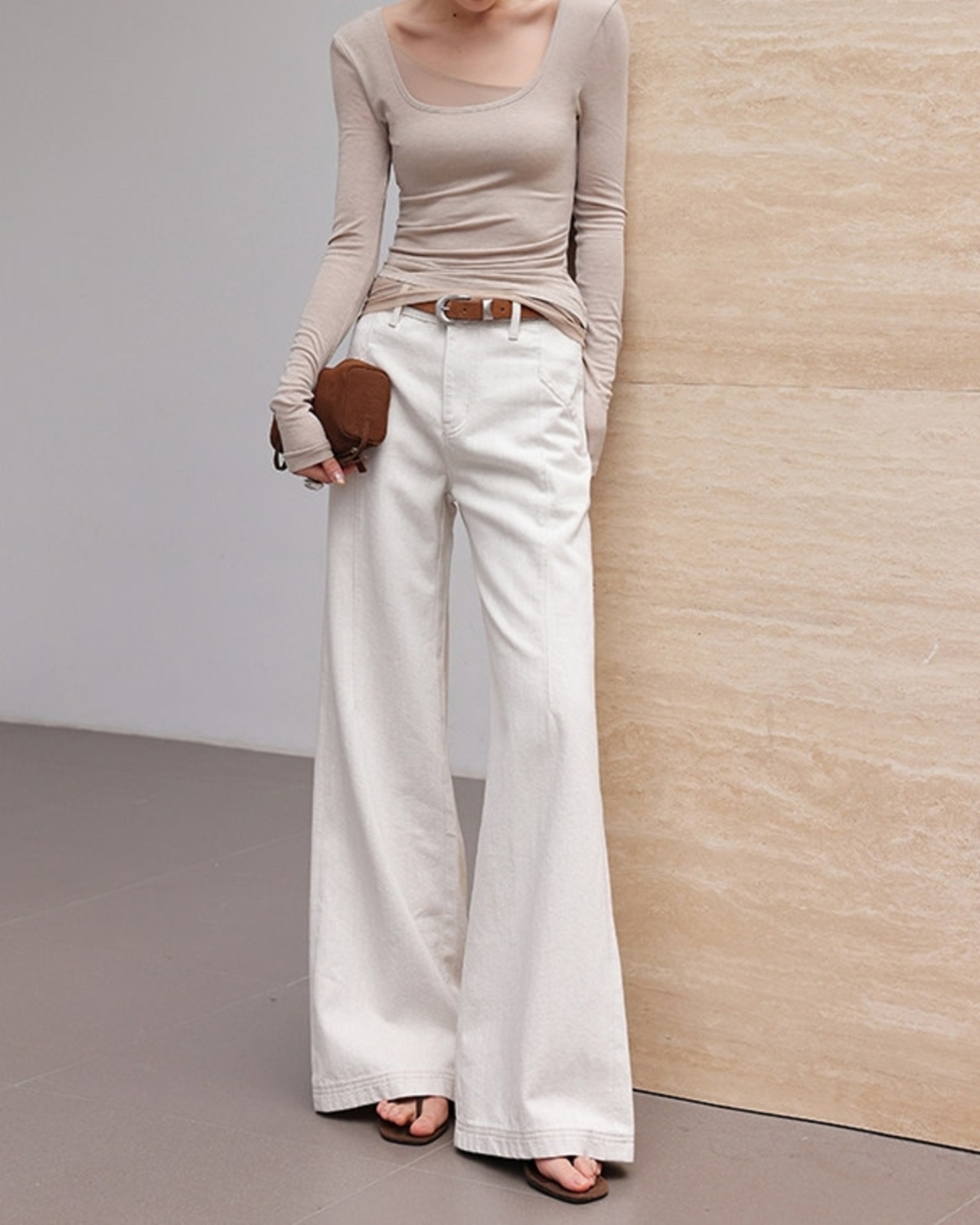 Asymmetrical collar two-tone tops L0173