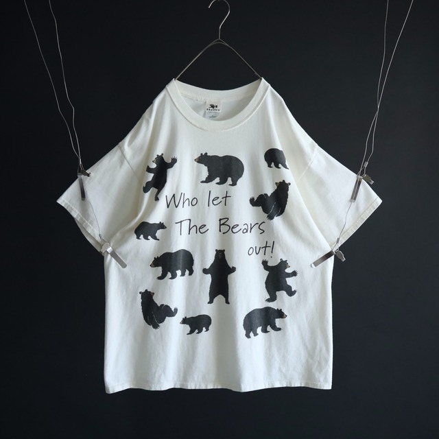 over silhouette " bears " print design off-white cotton Tee