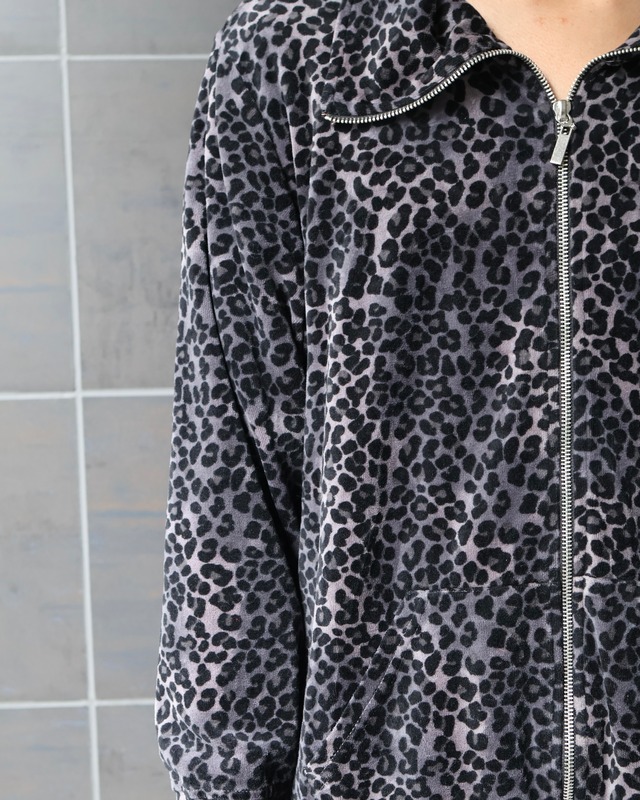 Leopard design velour zip blouson