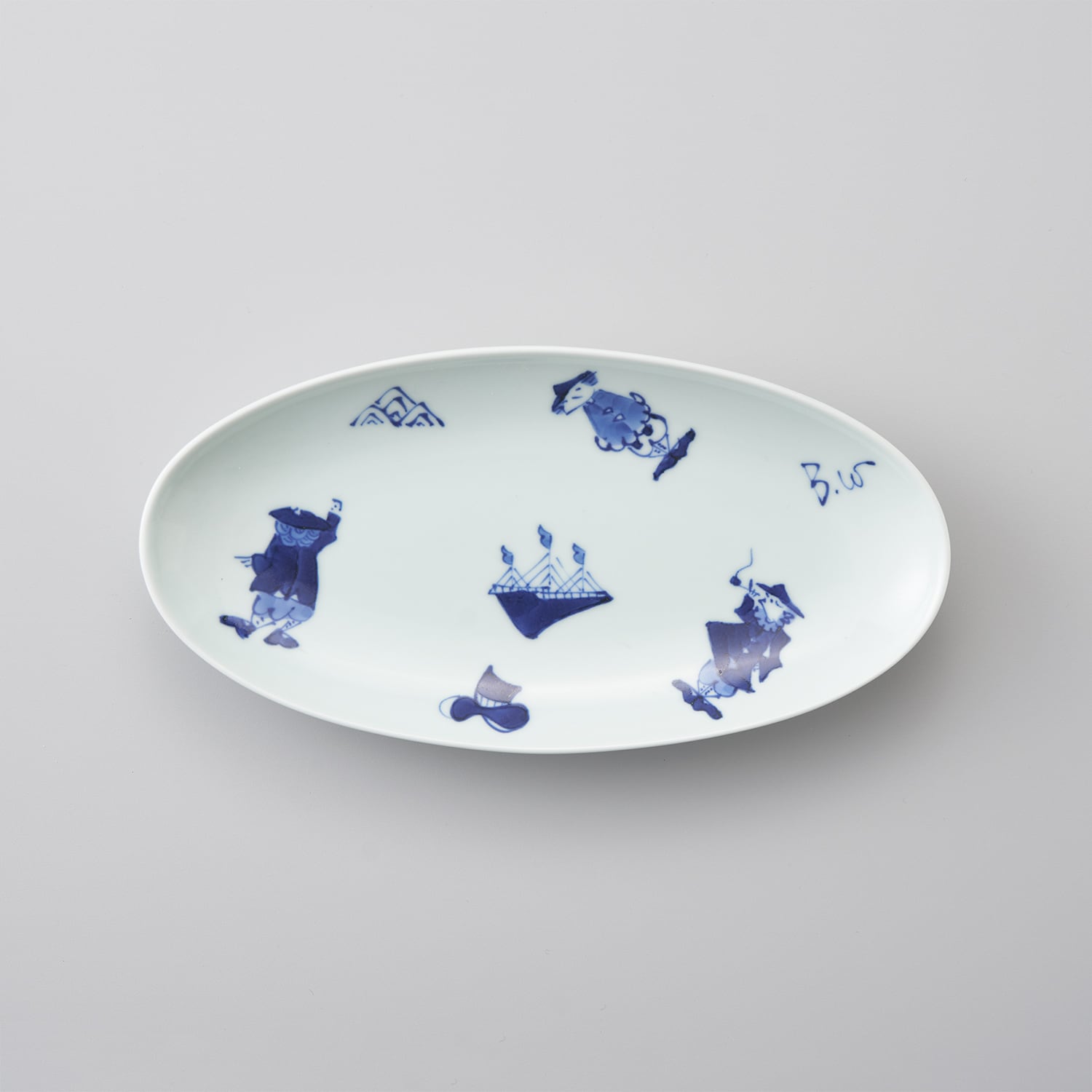 青花　異人さん小皿、小判プレート、小フリーカップ、ポット 青花 異人さん小皿、小判プレート、小フリーカップ、ポット 唐草異人