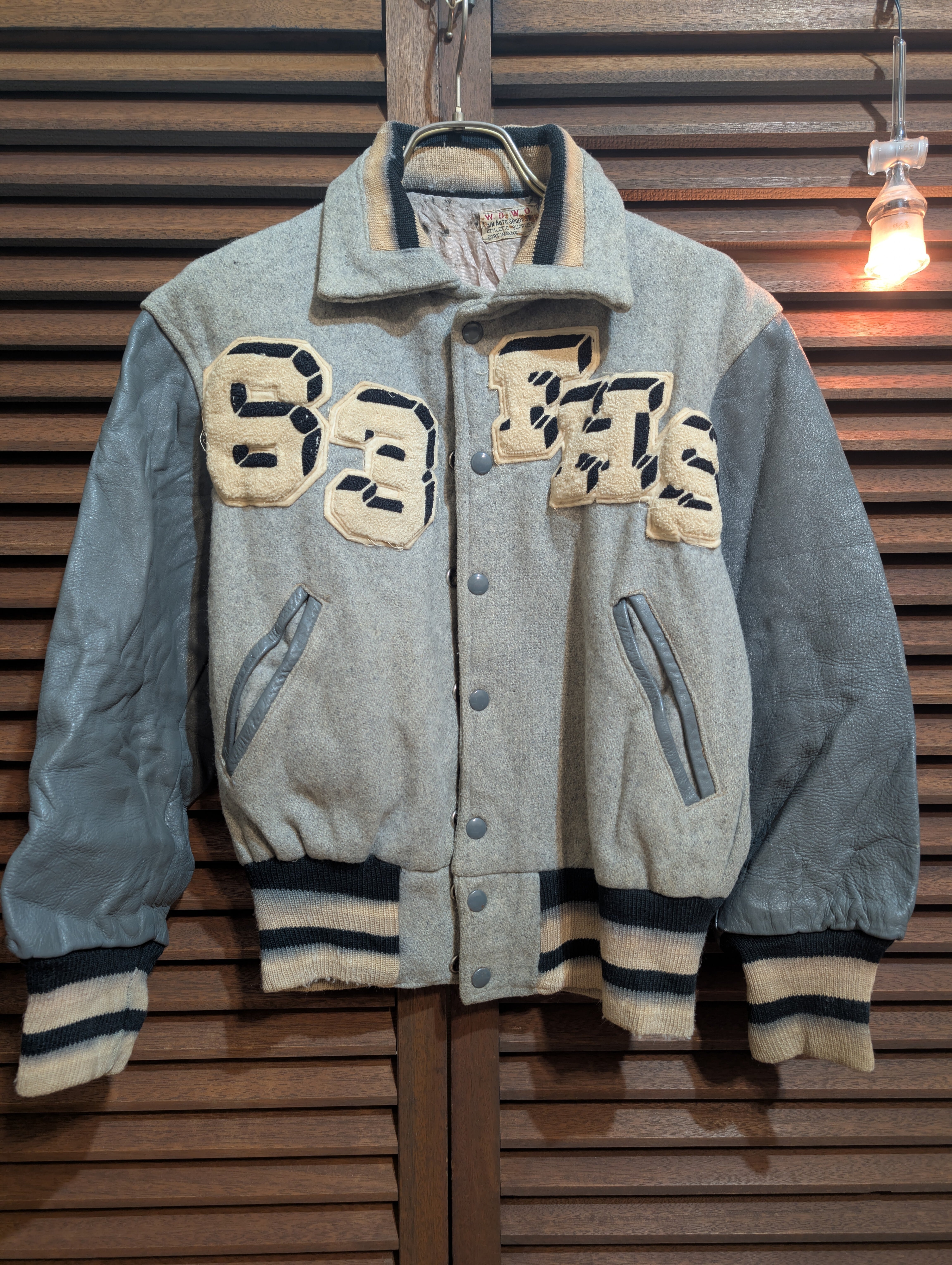 60s USA WOWO Varsity Jacket Gray [Damaged]
