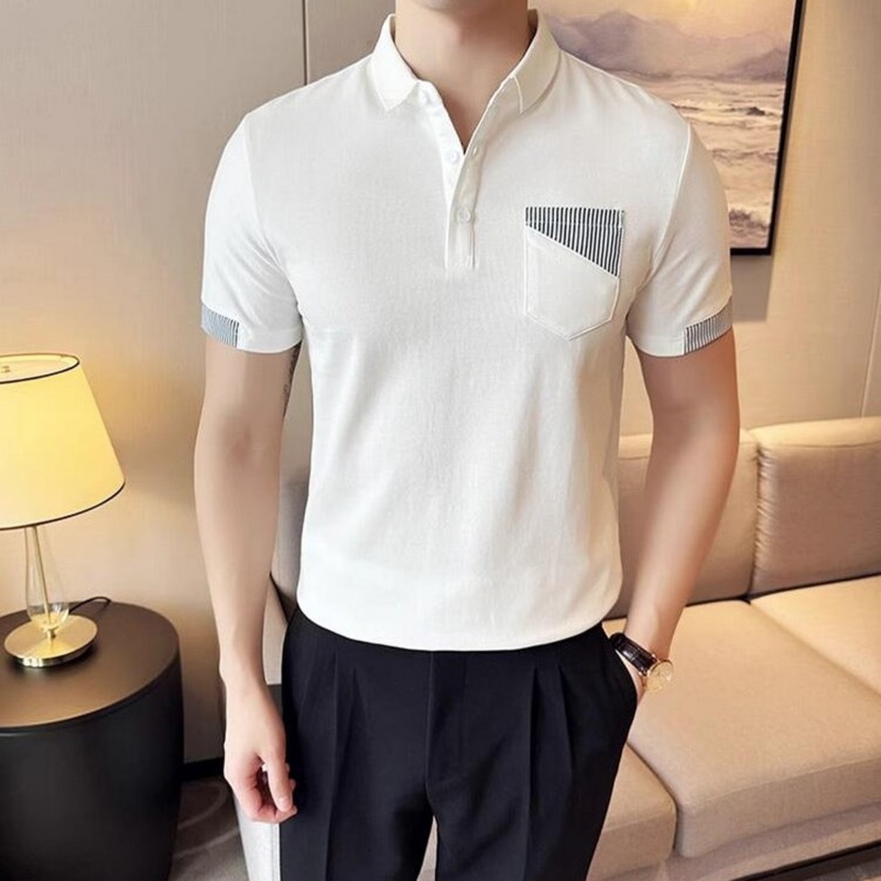 short sleeve splicing polo shirt 00350