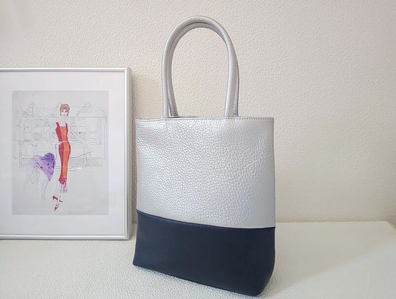 バイカラーミニトート【シルバー×黒】