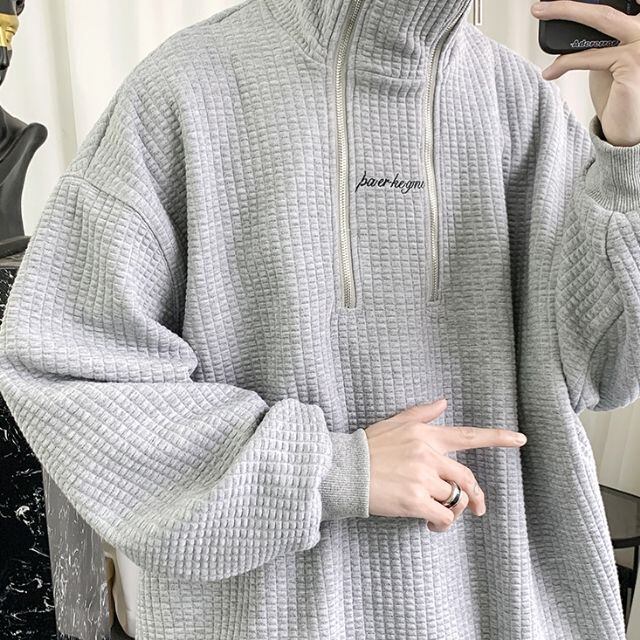 予約販売】トレーナー ハイネック 無地 長袖 メンズ ジップアップ