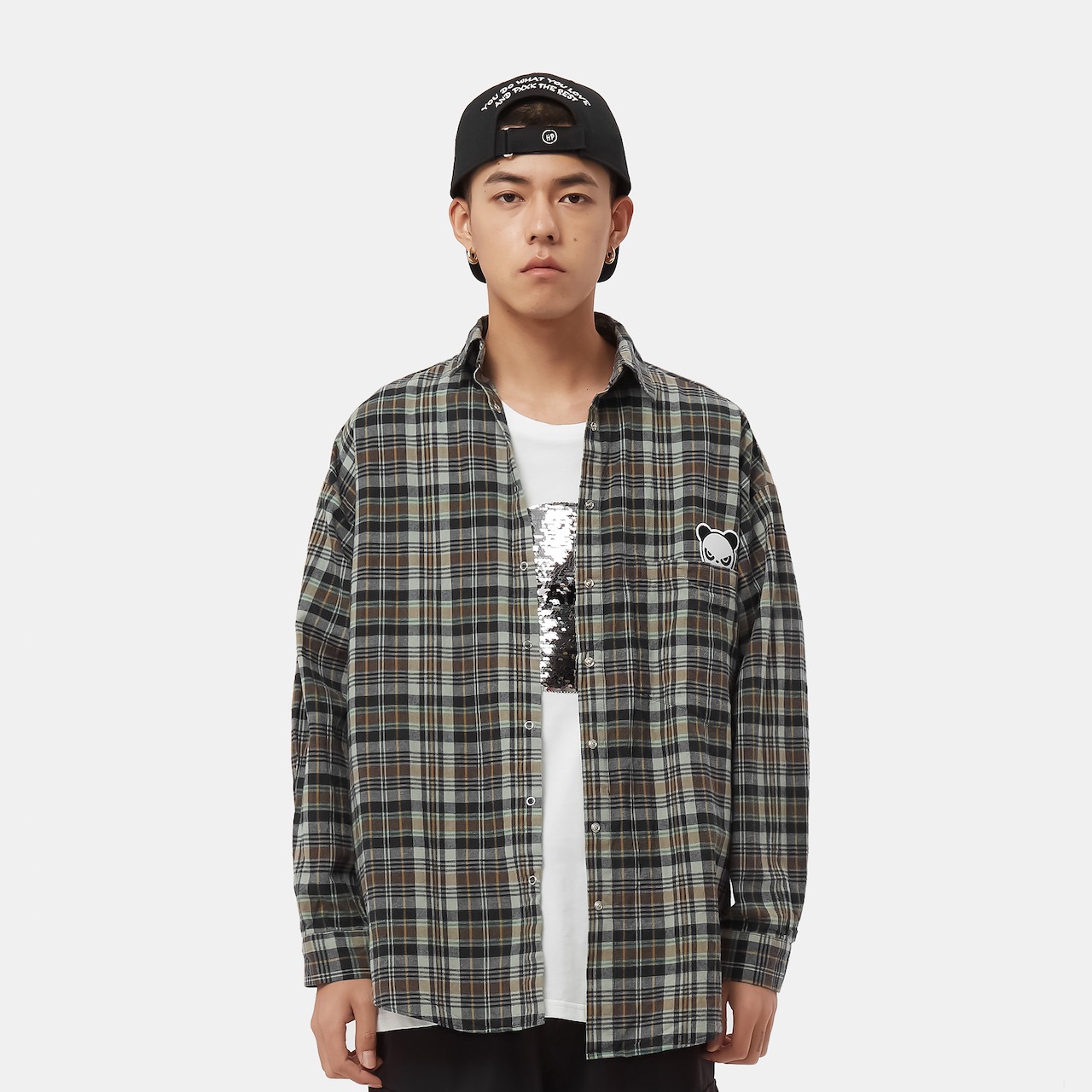 【HIPANDA ハイパンダ】男女兼用 シャツ UNISEX HIPANDA IN POCKET SHIRT / GREEN