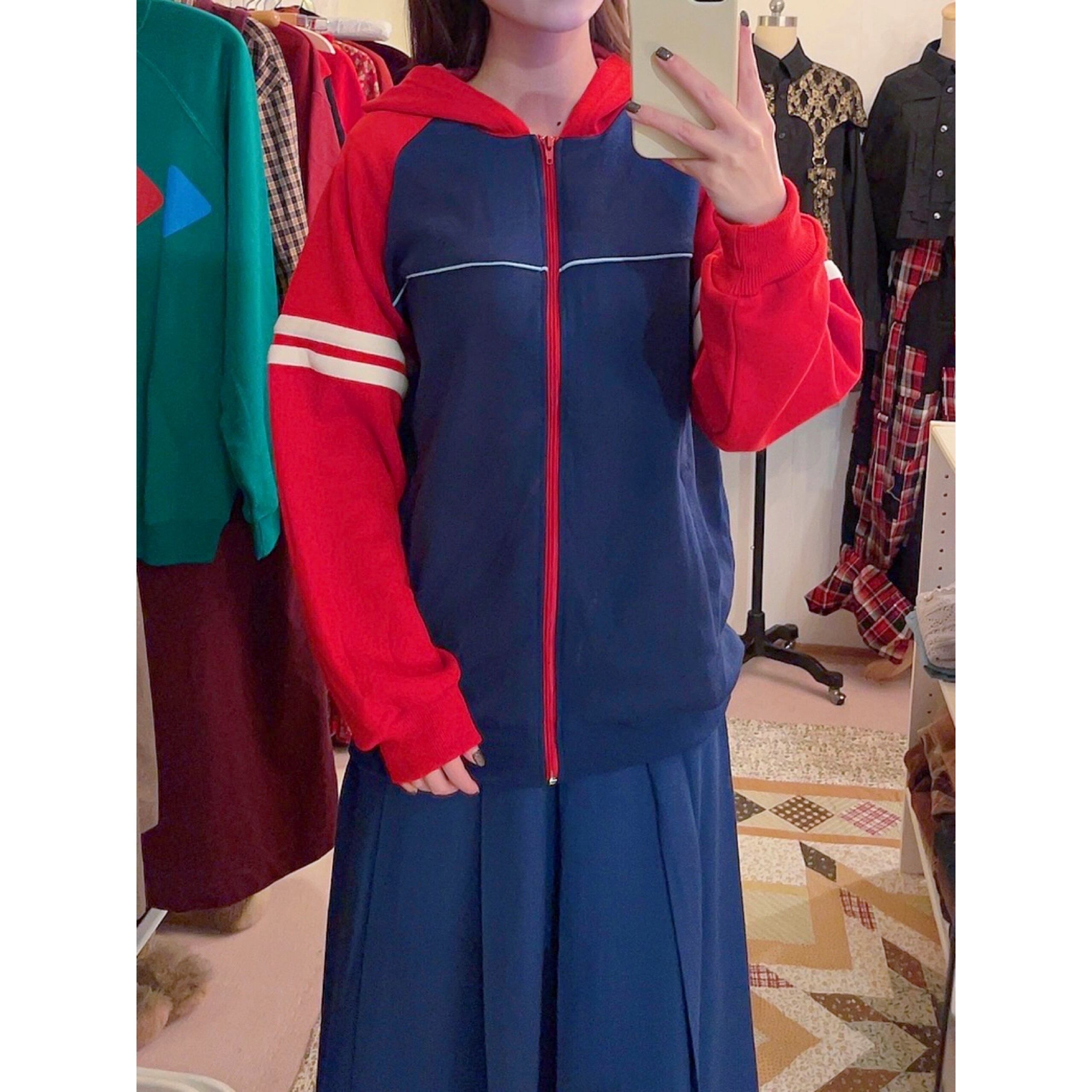 90s red navy jersey hoodie